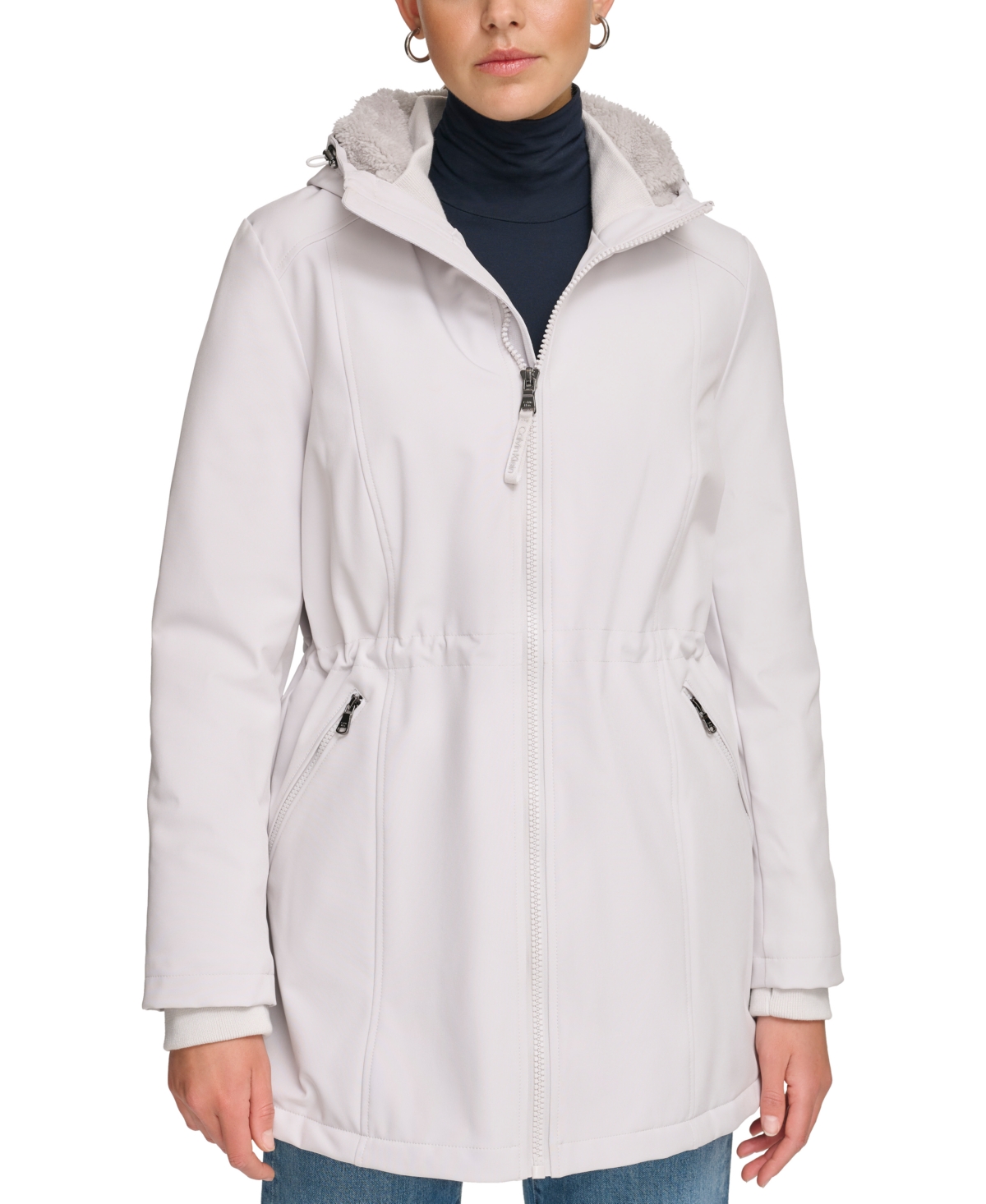 Calvin Klein Women's Petite Hooded Faux-fur-lined Anorak Raincoat In Dove Grey