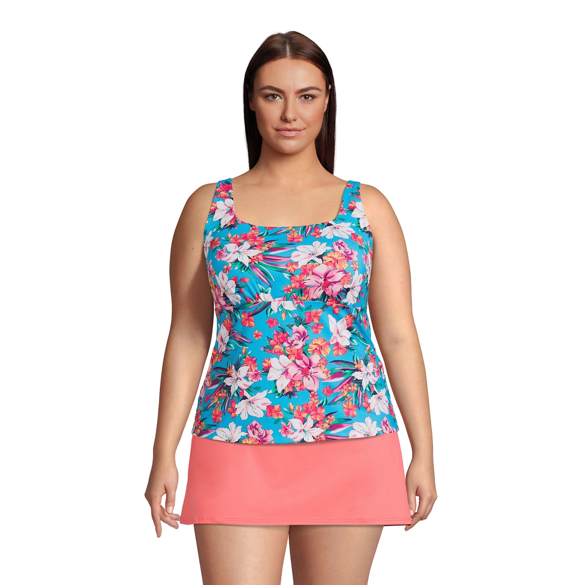 Lands' End Women's Ddd-cup Chlorine Resistant V-neck Wrap Underwire Tankini  Swimsuit Top Adjustable Straps In Turquoise Lily Palm