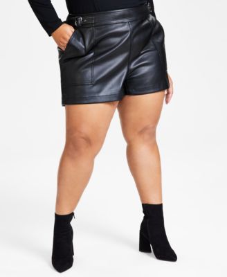 Bar III Plus Size High Rise Buckled Faux Leather Shorts Created for Macy s Macy s