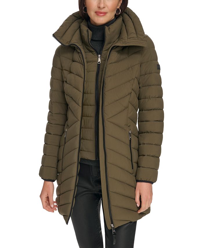 DKNY Women's Bibbed Hooded Lightweight Puffer Coat, Created for Macy's