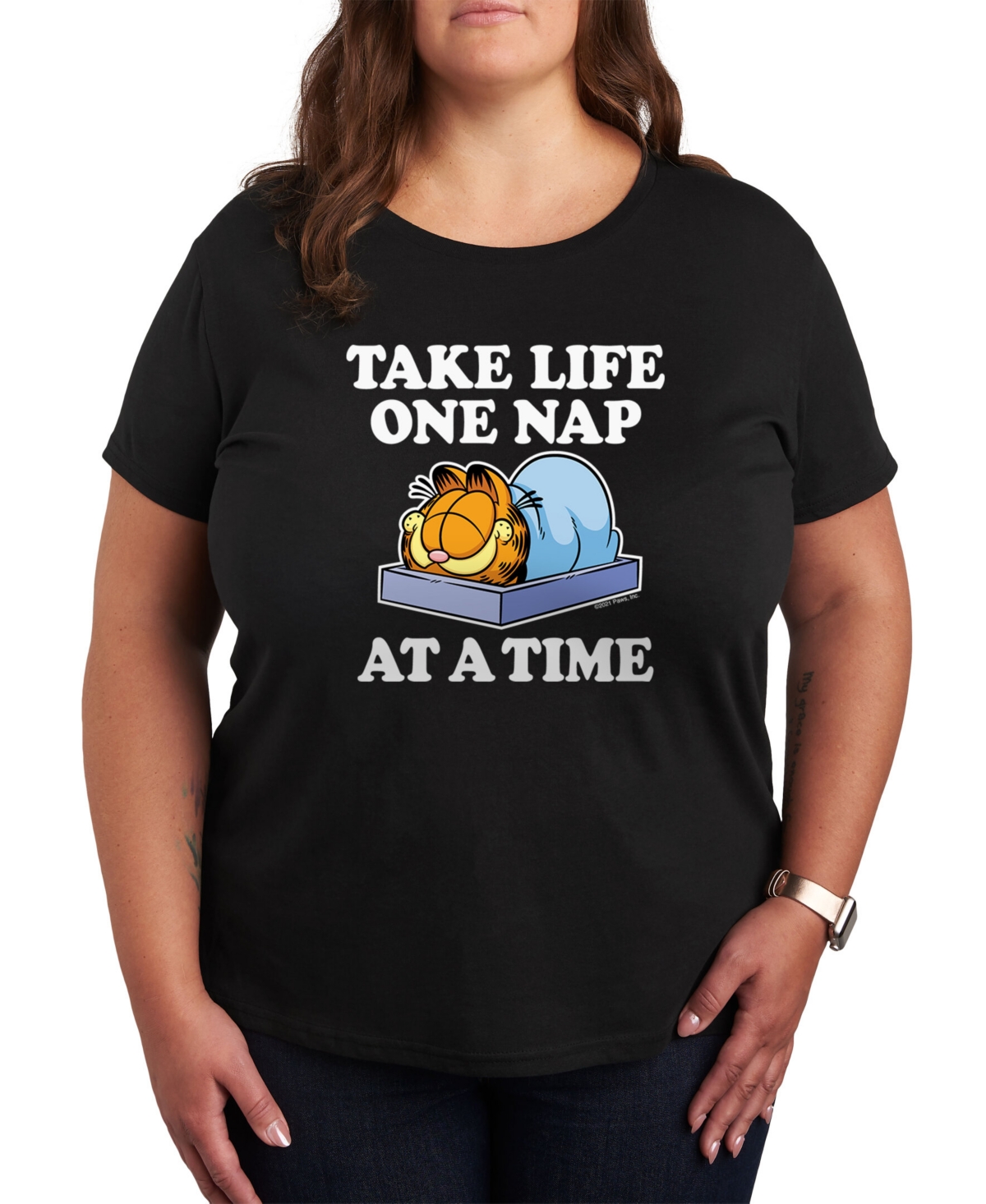 Air Waves Trendy Plus Size Garfield Graphic T-shirt In Black
