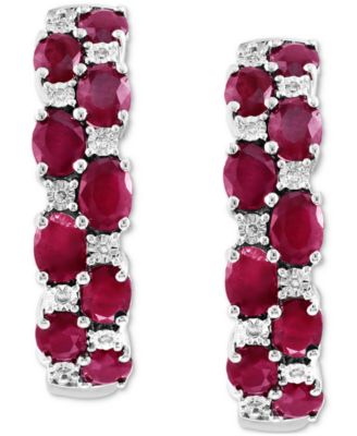 EFFY&reg; Emerald & Diamond Small Earrings in Sterling Silver (Also available in Ruby)