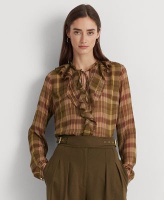 Lauren Ralph Lauren - Women's Plaid Ruffle-Trim Georgette Blouse
