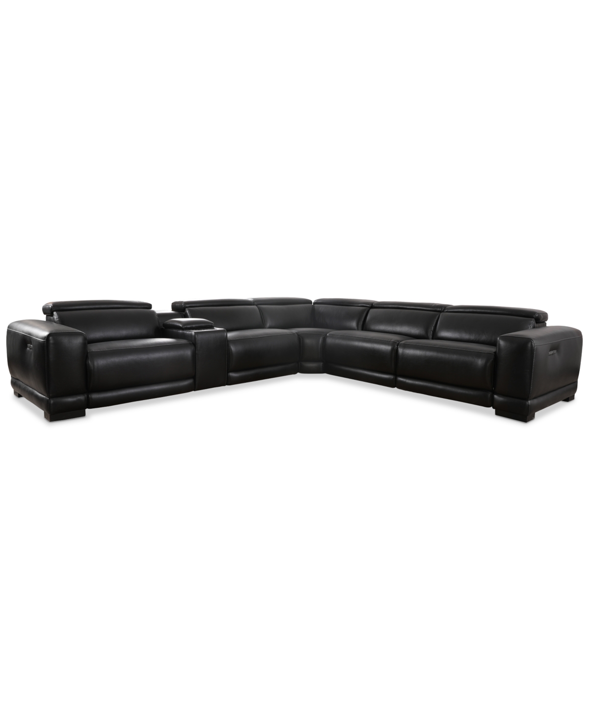 Furniture Krofton 6-pc. Beyond Leather Fabric Sectional L With 3 Power Motion Recliners And 1 Console, Created In Blackberry