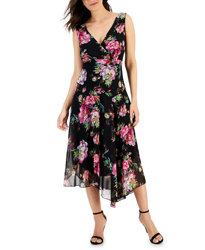 Connected Women's V-Neck Sleeveless Chiffon Midi Dress - Macy's