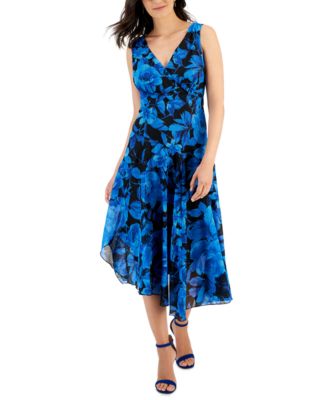 Connected - Women's Printed Clip Dot Asymmetric Midi Dress