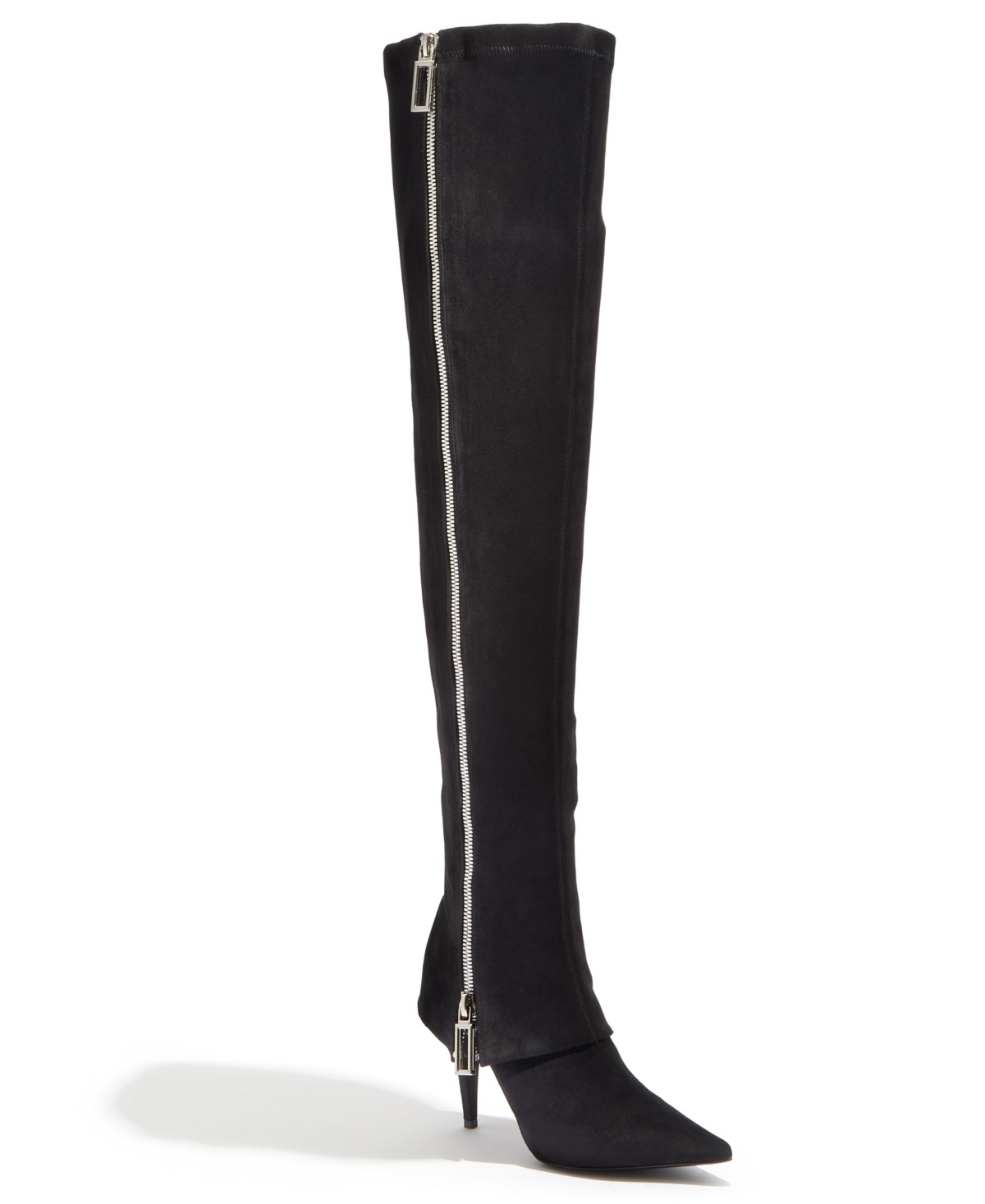 Womens Suede Thigh High Boots ( Manhattan) - Black suede with silver zipper