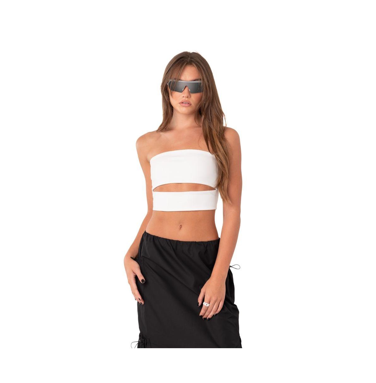 Edikted Women's Strapless Crop Top With Cut Out In White