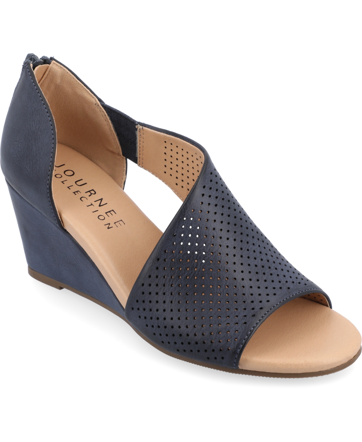 Journee Collection Women's Aretha Perforated Peep Toe Wedge Sandals In Blue
