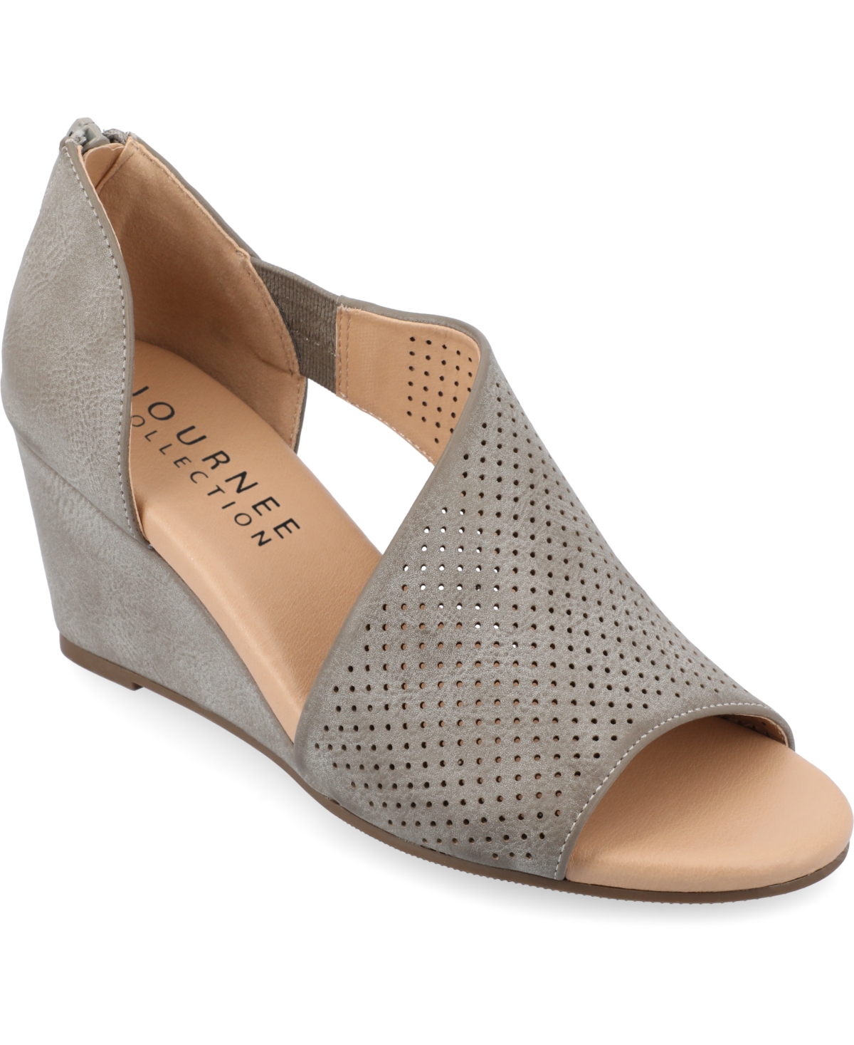 Shop Journee Collection Women's Aretha Perforated Peep Toe Wedge Sandals In Gray