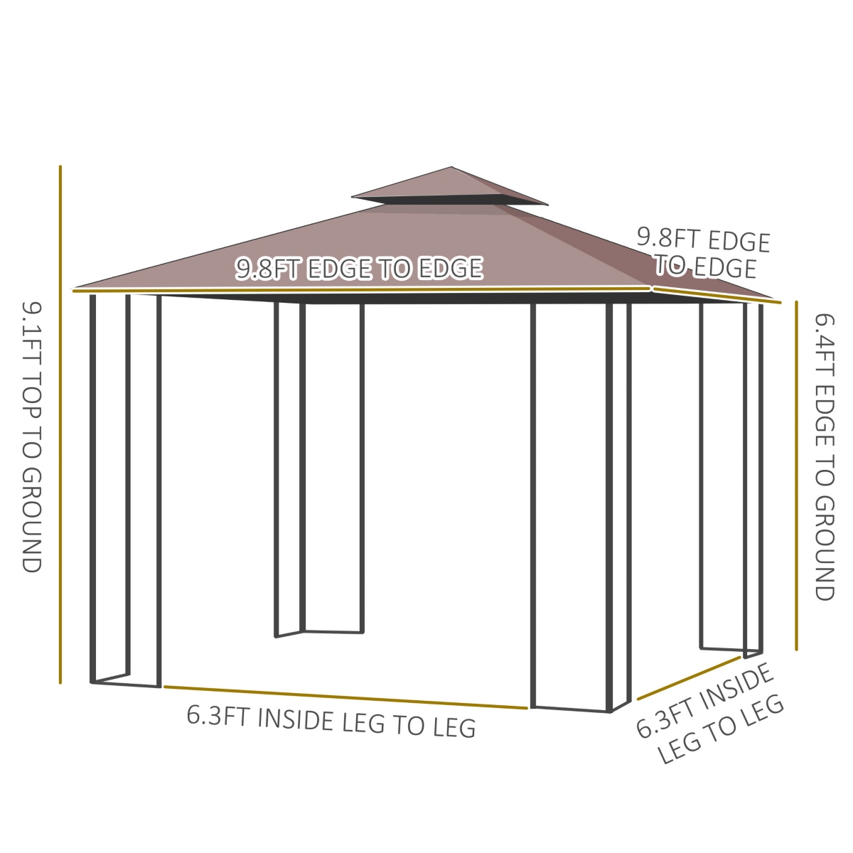 Outsunny 10' x 11.5' Metal Patio Gazebo, Double Canopy, Tree Motifs, Gray