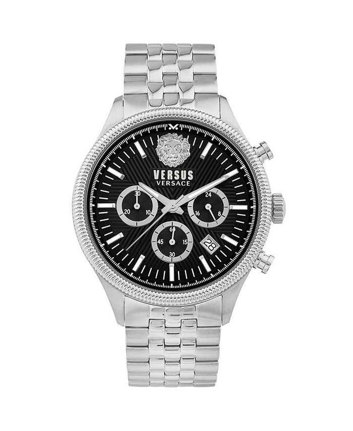 Men s Chronograph Date Quartz Colonne Silver Tone Stainless Steel Bracelet 44mm