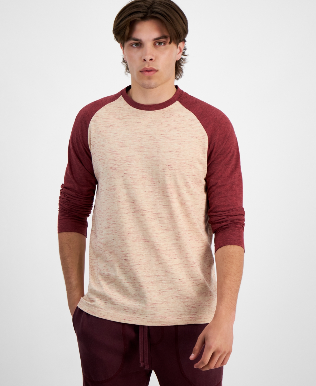 Sun + Stone Men's Long-sleeve Raglan Shirt, Created For Macy's In Red