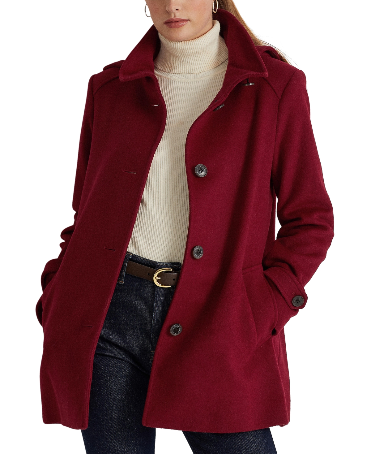 Lauren Ralph Lauren Women's Hooded Wool Blend Walker Coat In Red