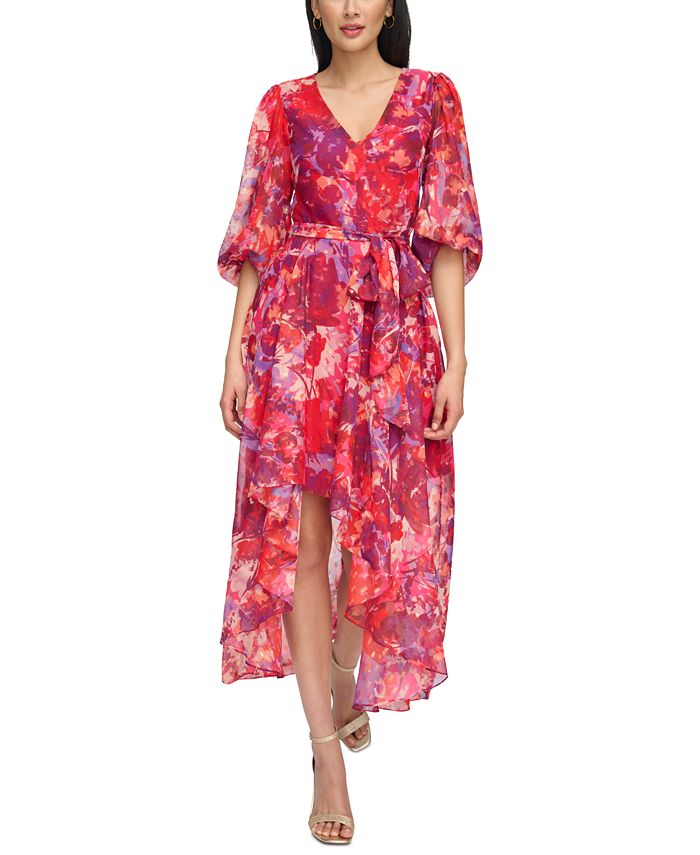 Eliza J Women's Floral-Print High-Low Chiffon Dress - Macy's
