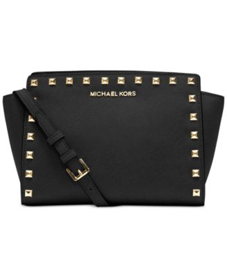 Michael Kors Selma Stud Firework Medium Leather Messenger Bag, Black