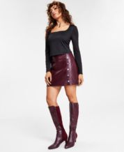 Red leather store a line skirt