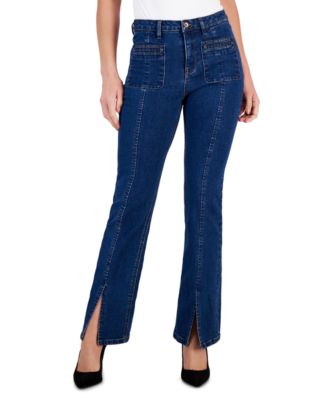Anne Klein - Women's High-Rise Split-Hem Denim Pants