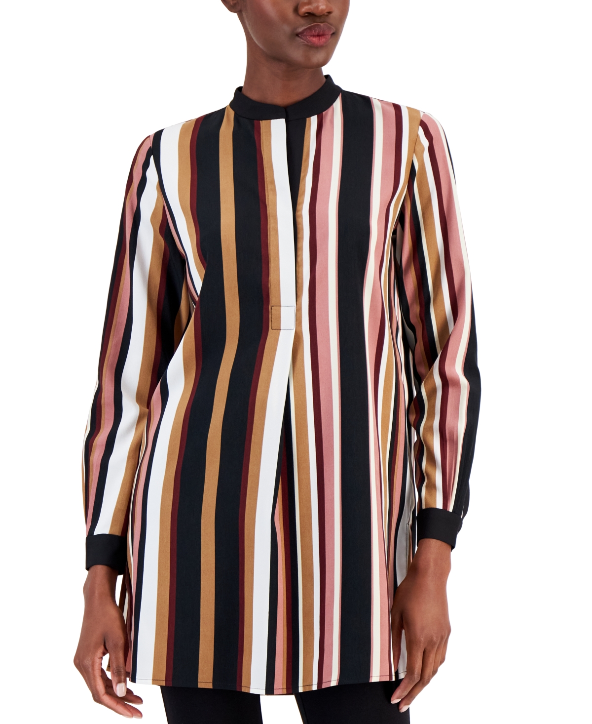 Anne Klein Stripe Tunic Top In Rose Stone Multi