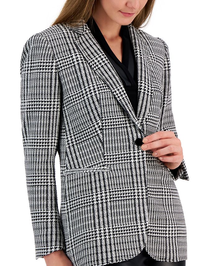 Anne Klein Women's Plaid Notched-Collar One-Button Blazer - Macy's