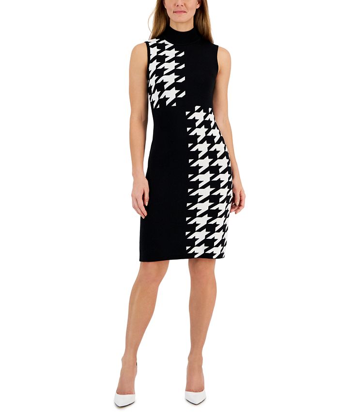 Anne Klein Women's Houndstooth Mock-Neck Sweater Dress - Macy's