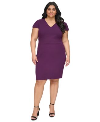 DKNY Plus Size Tulip-Sleeve V-Neck Sheath Dress - Macy's