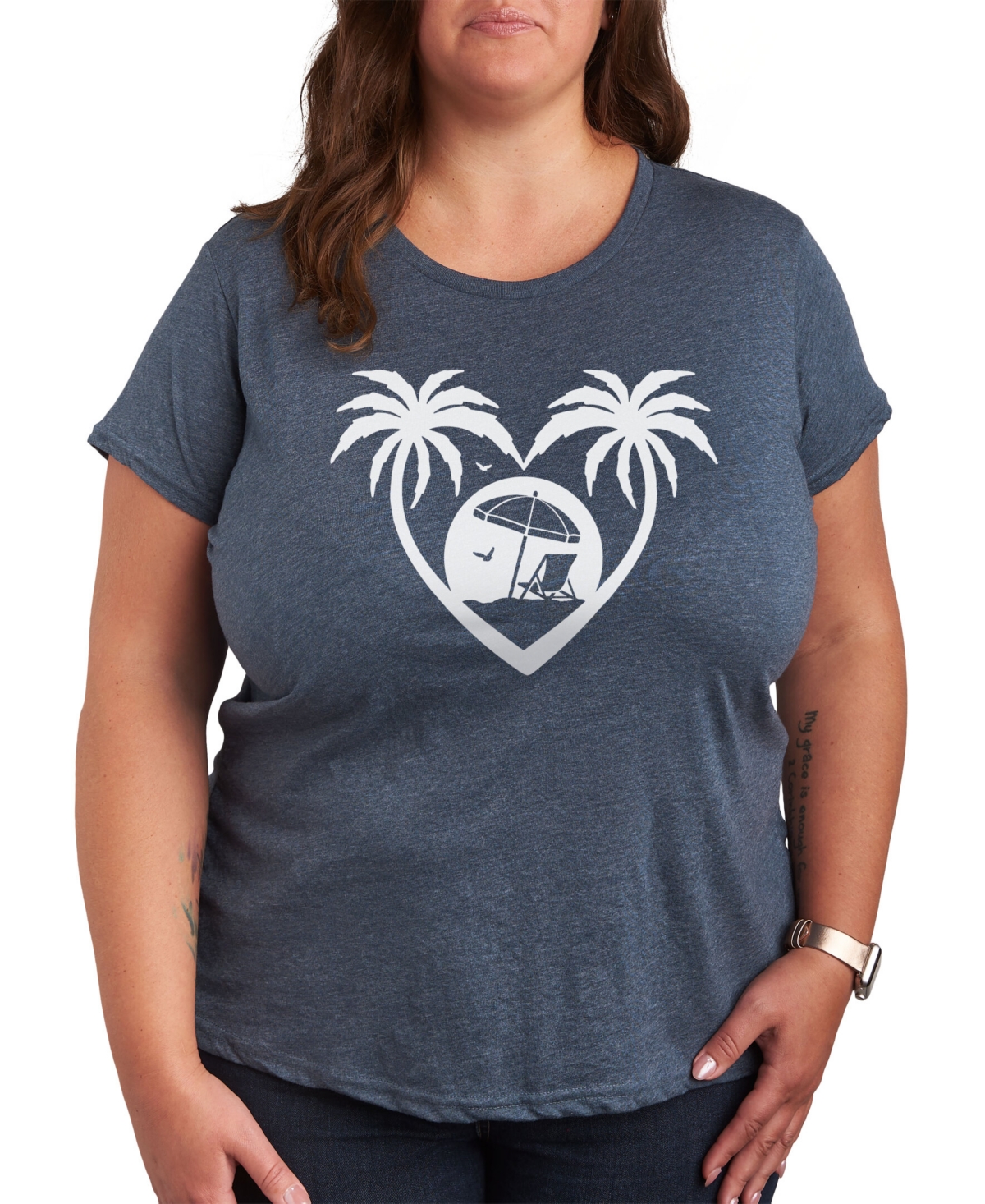 Air Waves Trendy Plus Size Palm Tree Graphic T-shirt In Blue