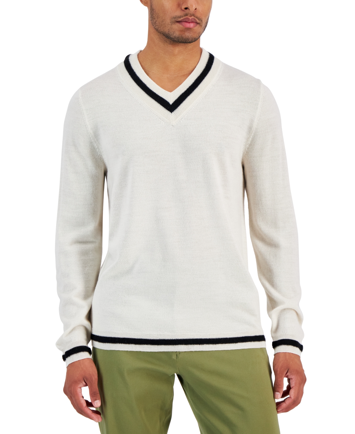 Men's V-Neck Merino Cricket Sweater, Created for Macy's - Red Plum