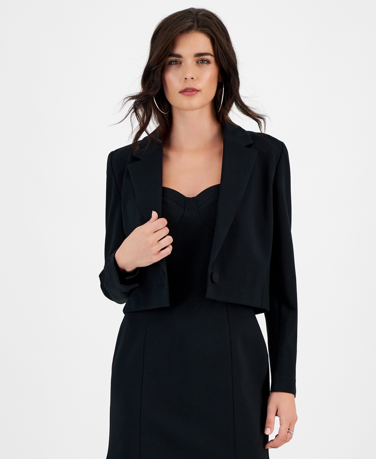 Bar Iii Women's Notched-lapel Cropped Single-button Blazer, Created For Macy's In Deep Black