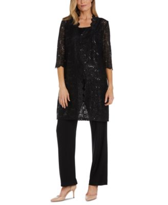 Petite 3-Pc. Sequined-Lace Jacket, Top & Pants