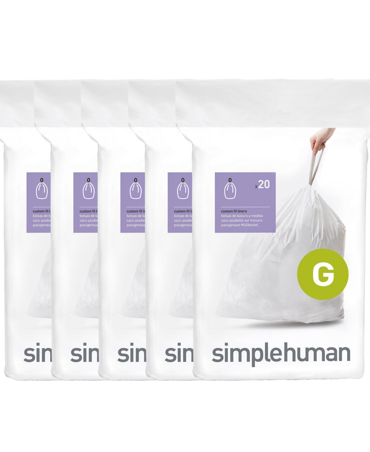 Simplehuman Code G Custom Fit Liners, 100 Liners In White