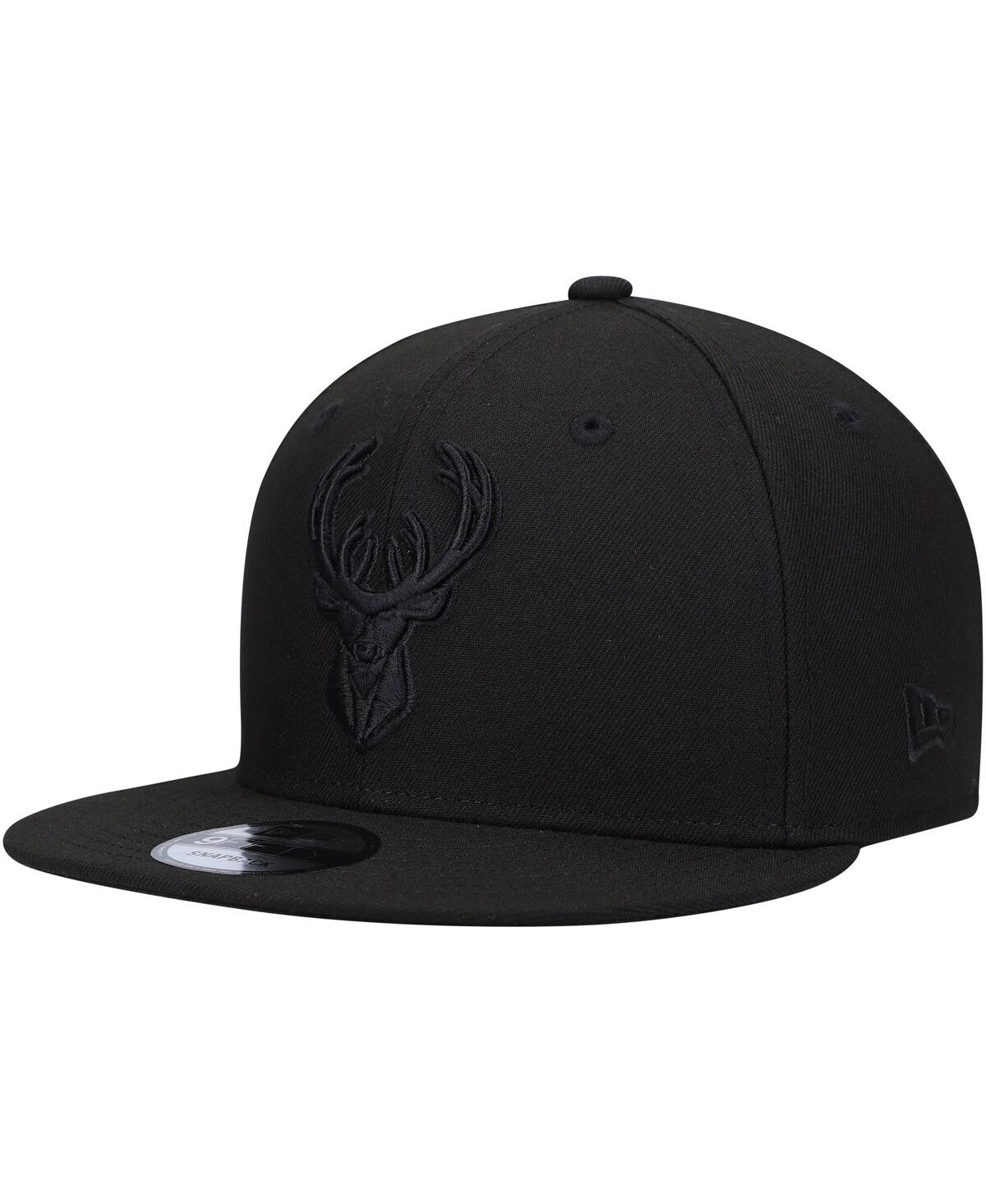 New Era Men's  Milwaukee Bucks Black On Black 9fifty Snapback Hat