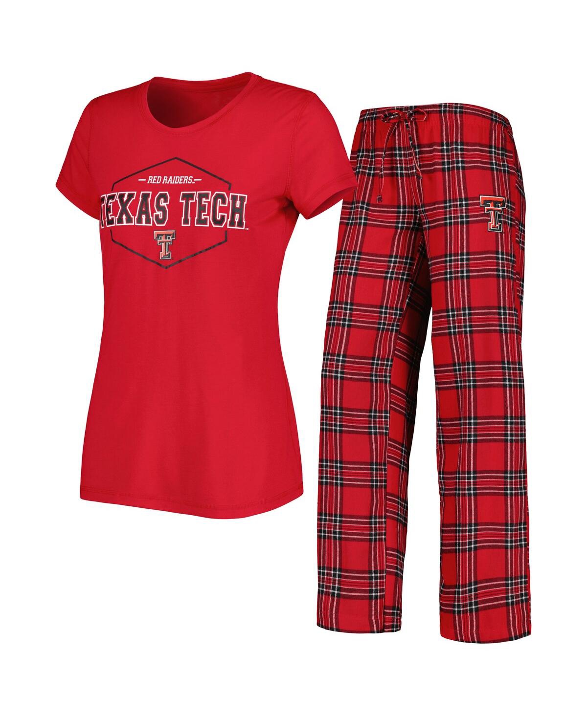 Women's Concepts Sport Red and Black Texas Tech Red Raiders Badge T-shirt and Flannel Pants Sleep Set - Red, Black