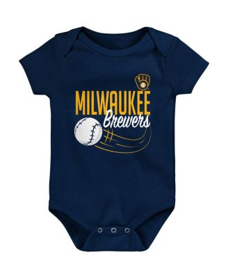 Newborn and Infant Boys and Girls Christian Yelich Navy Milwaukee Brewers Slugger Name and Number Bodysuit