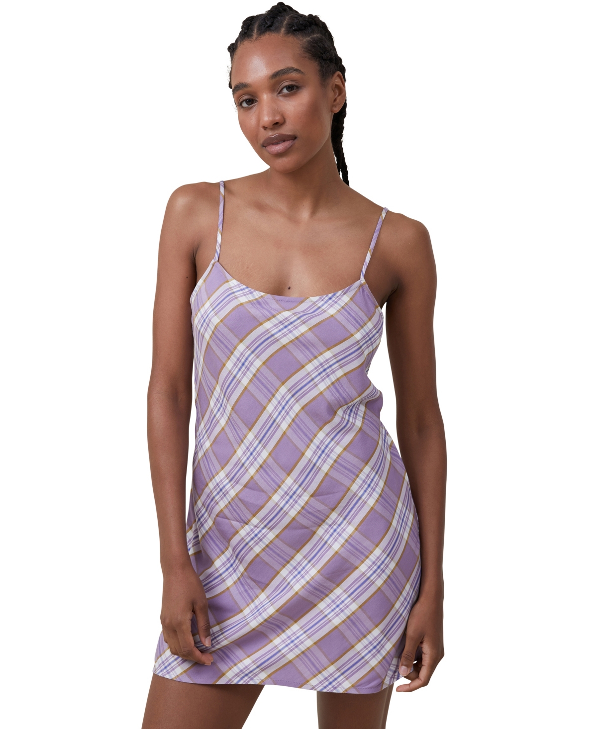 knee length dresses for ladies AFENDS // Drew Mini Dress TAUPE CHECK main image 0