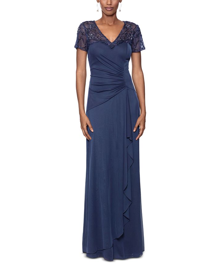 XSCAPE Women's Sequined Mesh-Sleeve Gown - Macy's
