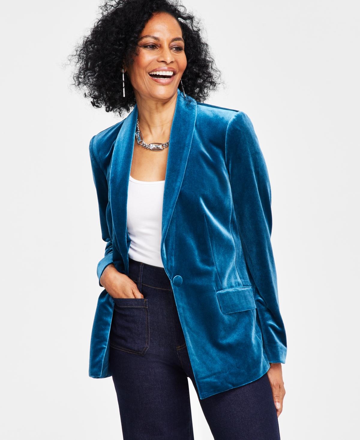 Inc International Concepts Women's Velvet Blazer, Created For Macy's In Mosaic Green