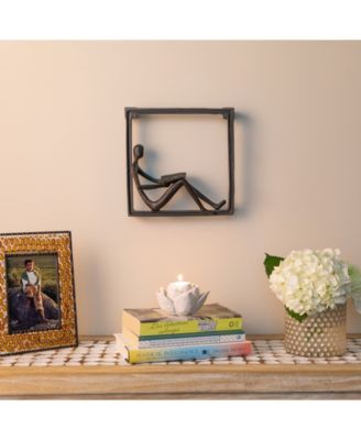 Man Reading on A Window Sill Hanging Wall Art Iron Sculpture