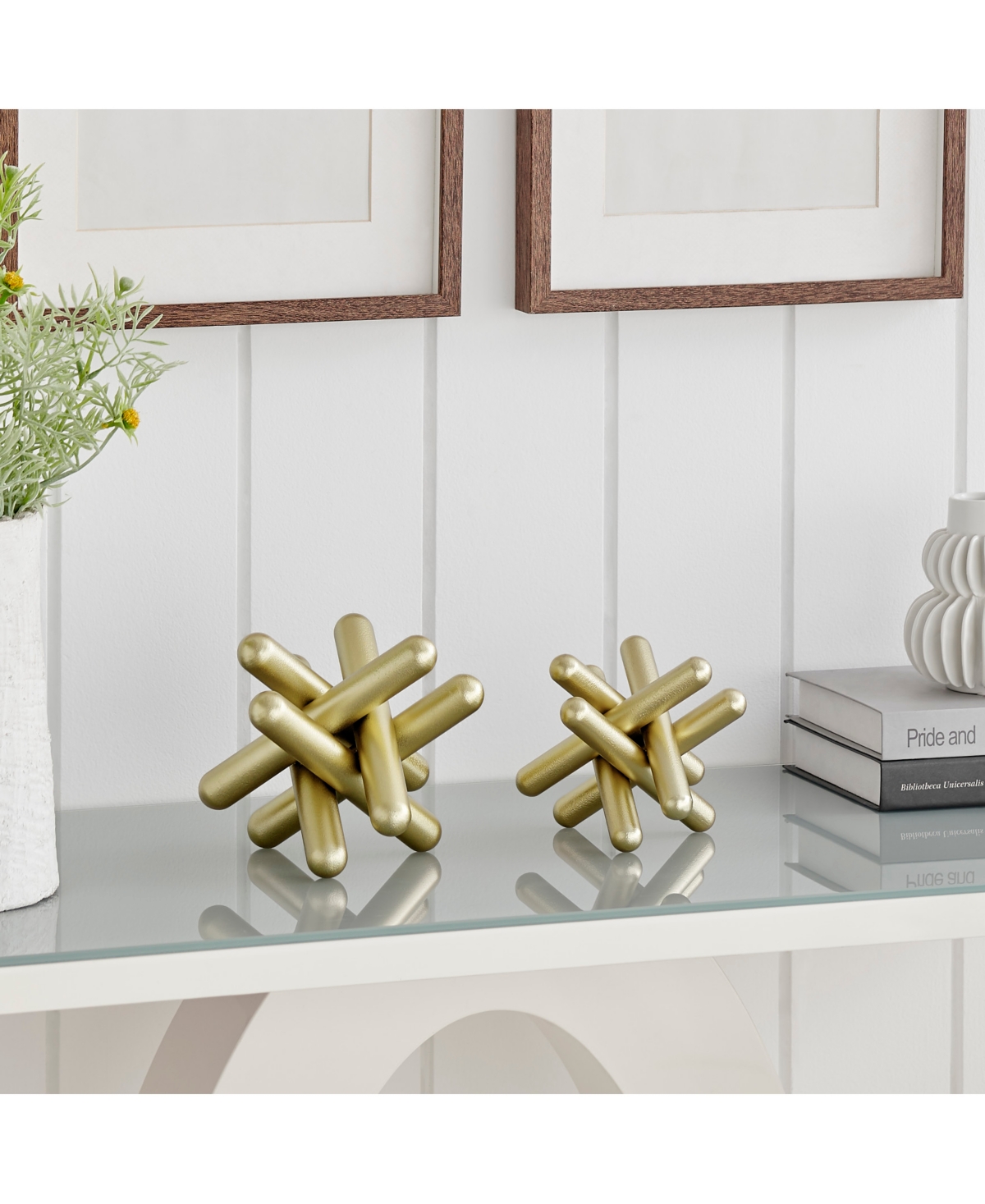 Danya B and 2-Piece AbstractTone Finish Textured Metal Geometric Sculptures Set - Gold