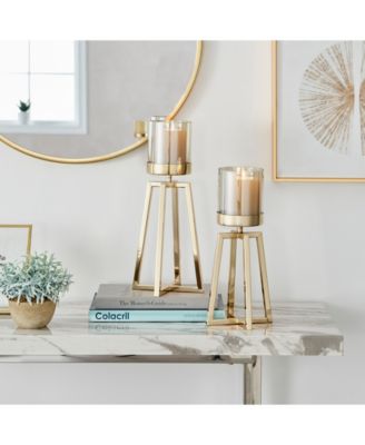 Maeve Tinted Glass Warm Pedestal Hurricane 2-Piece Candle Holders Set