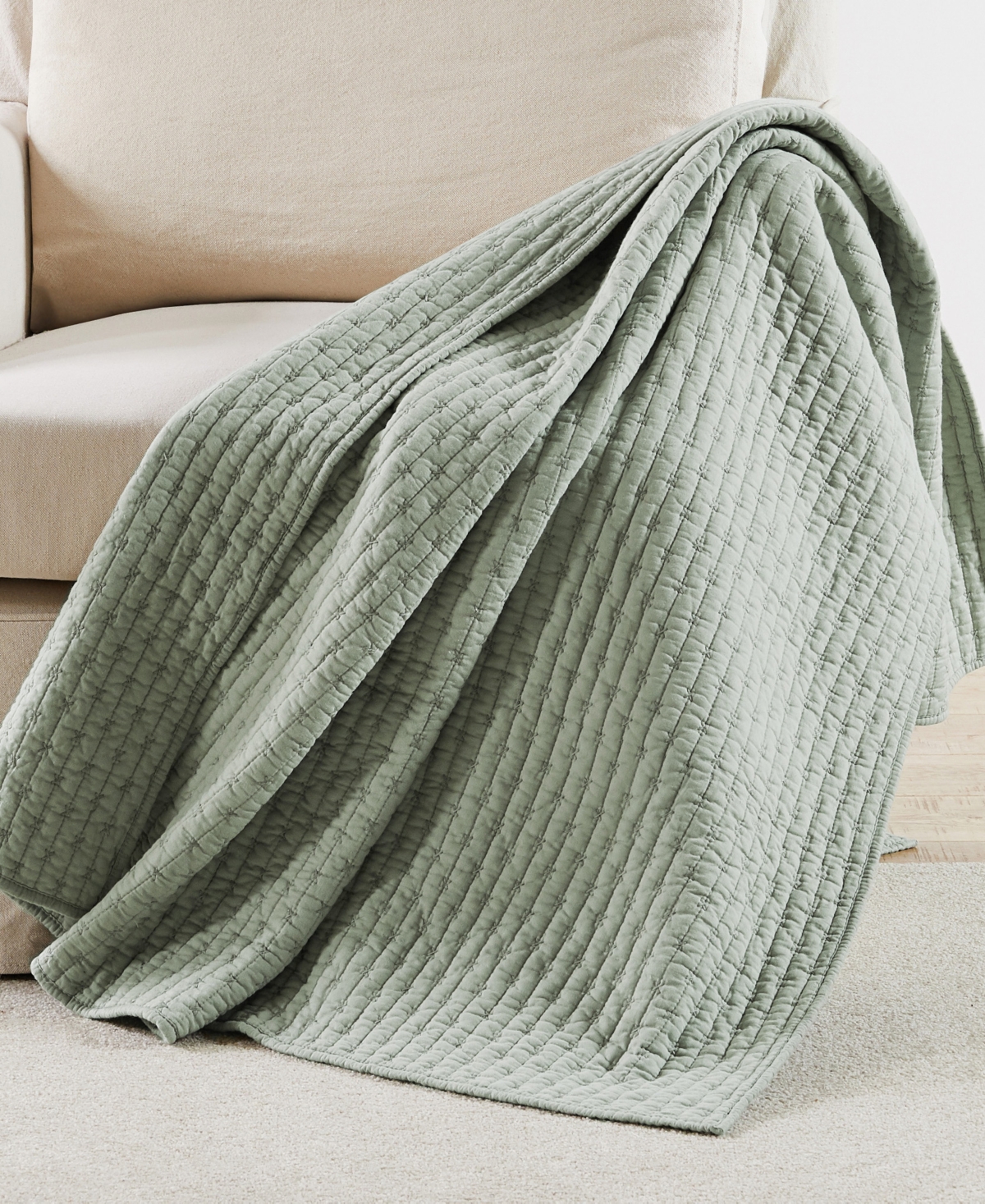 Levtex Cross Stitch Reversible Quilted Throw, 50" X 60" In Sage