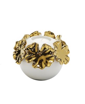White Ceramic Candle Holder Gold-Tone Flower Design - Macy's