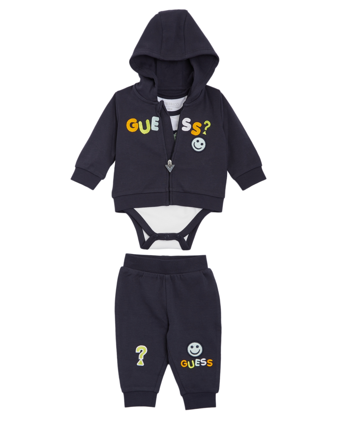 GUESS BABY BOYS ZIP UP SWEATSHIRT, BODYSUIT AND JOGGERS, 3 PIECE SET 
