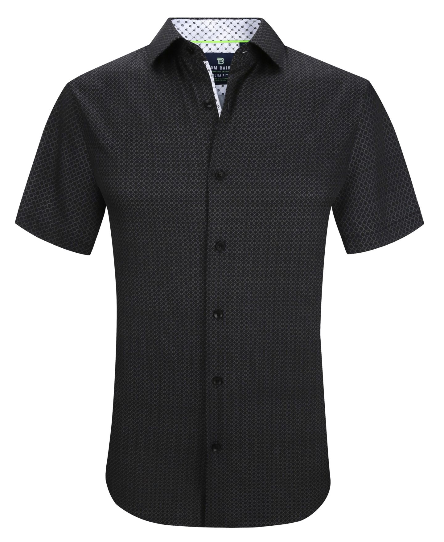 Мужская рубашка Tom Baine Slim Fit Short Sleeve Performance Stretch Button Down Dress Shirt, цвет: Чёрный — фото 1