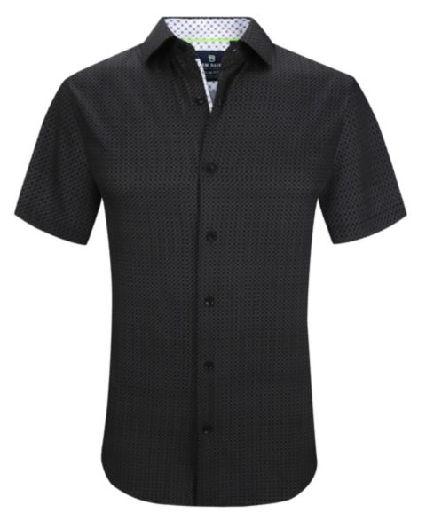 Мужская рубашка Tom Baine Slim Fit Short Sleeve Performance Stretch Button Down Dress Shirt, цвет: Чёрный