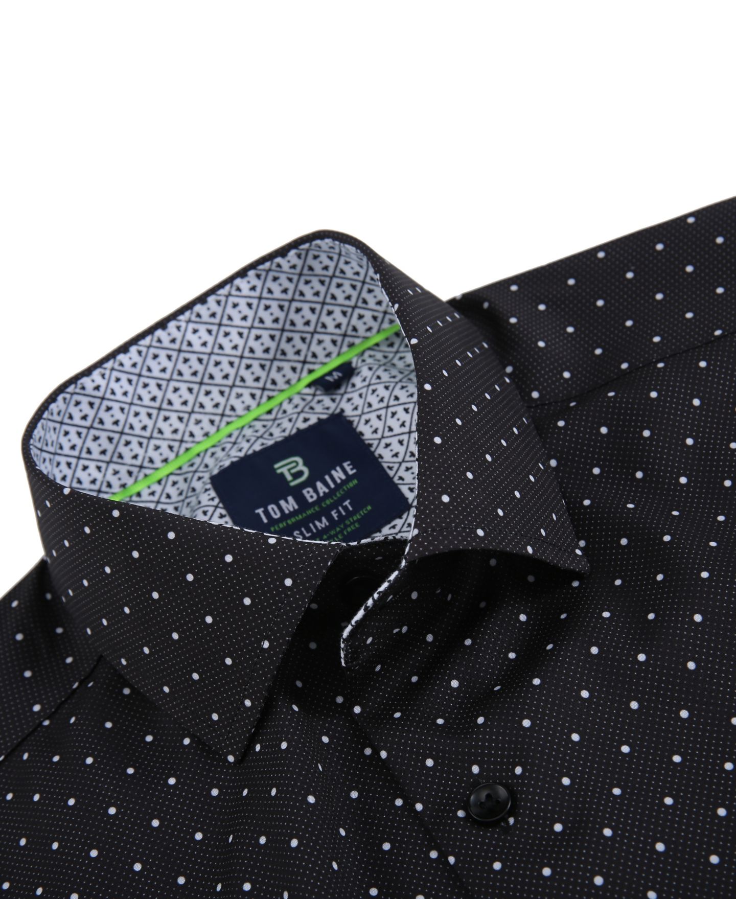 Мужская рубашка Tom Baine Slim Fit Short Sleeve Performance Stretch Button Down Dress Shirt, цвет: Чёрный, вариант 1 — фото 2