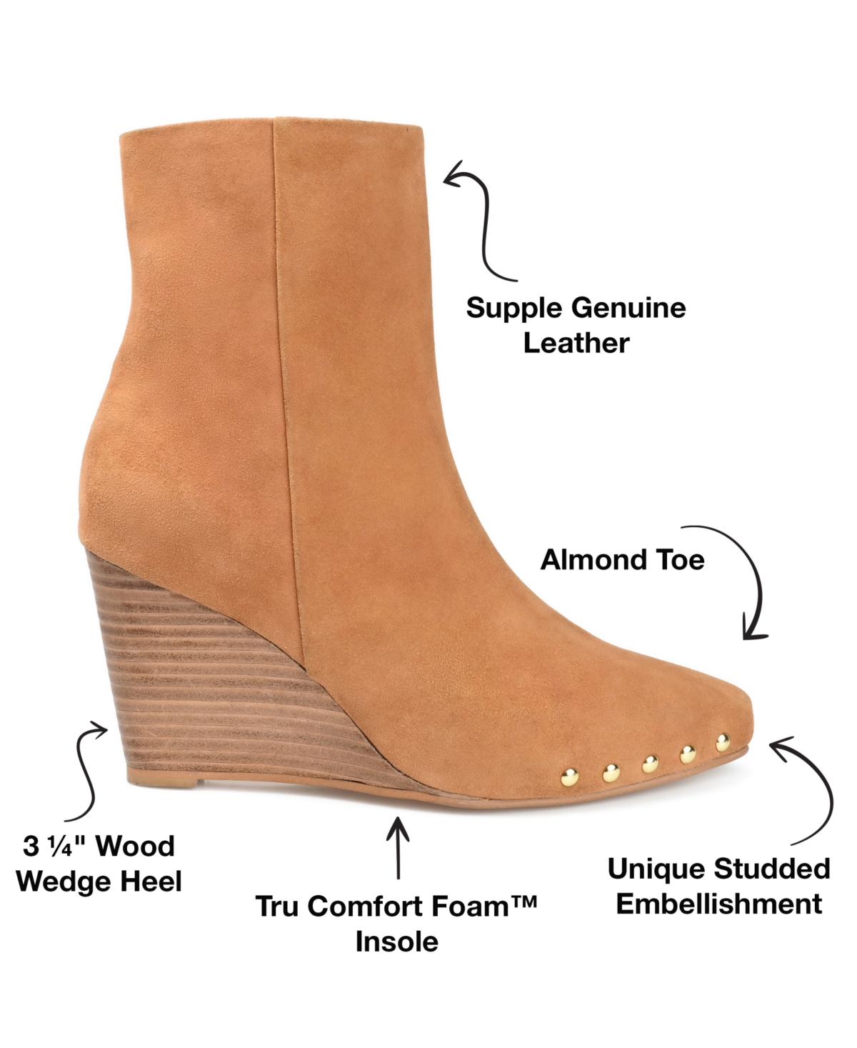 Journee Signature Women's Reeya Studded Stacked Wedge Booties