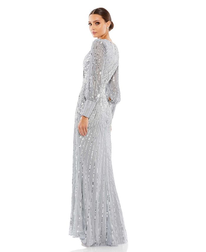 Mac Duggal Women's Sequined Wrap Over Bishop Sleeve Gown - Macy's