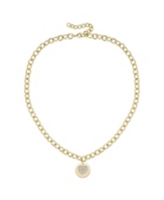 Rachel Glauber 14k Gold Plated with Cubic Zirconia Heart Medallion Pendant Curb chain Adjustable Necklace - Gold