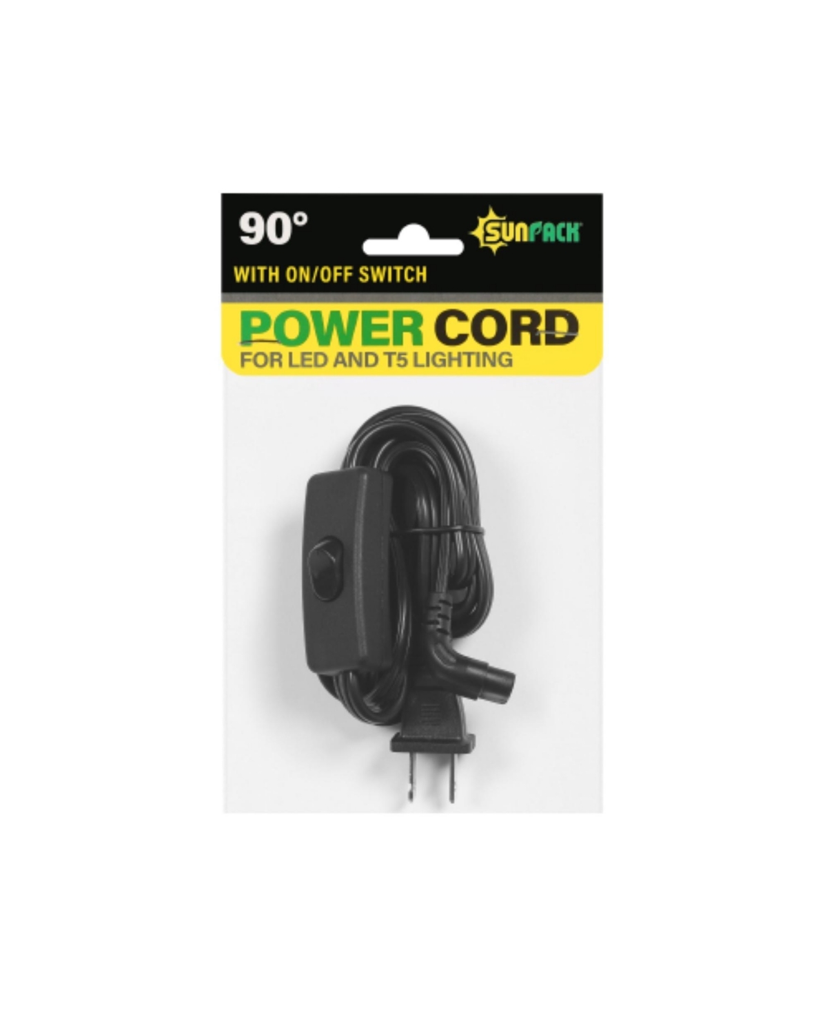 90 Degree Power Cord with On Off Switch for Led and T5 Lighting - Black
